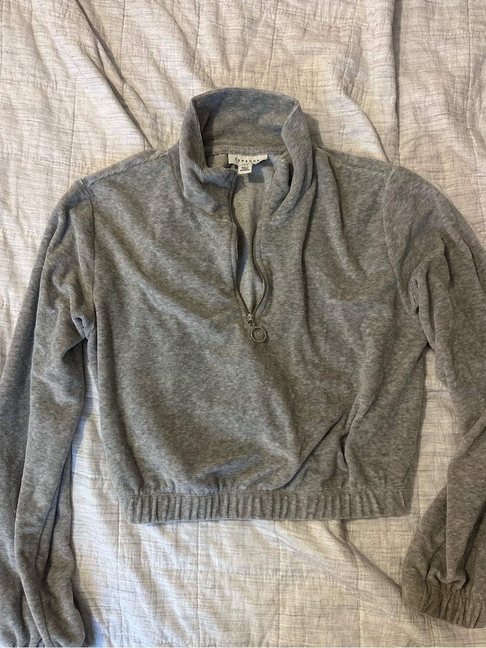 Topshop Gray Half-Zip Cropped Turtleneck Sweater
